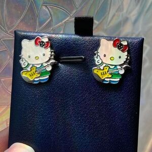Hello Kitty Silver and Yellow Guitar Earrings